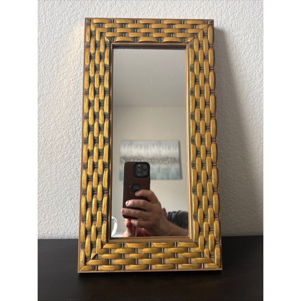 Vtge Uttermost Woven In Time Gold Mirror, Decorative Woven Texture Golden Frame